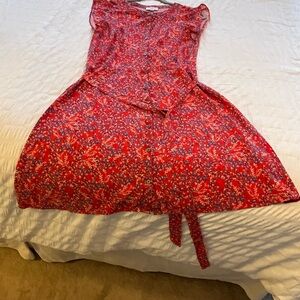 LOFT Floral Red Dress with tie waist. Size 12.